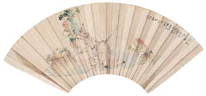 陈蕖 仇炳台 庚辰（1880年）作 钟馗 书法 扇面